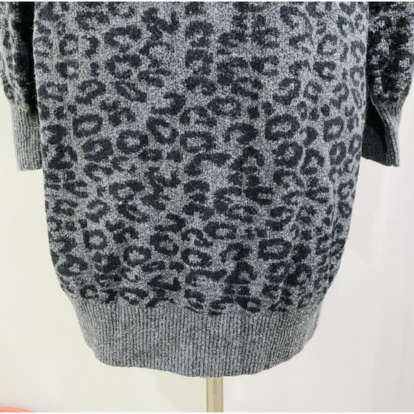 Anthropologie Casual Sweater Dress Pullover Knit Tunic Gray Black Animal Print L - Picture 7 of 11